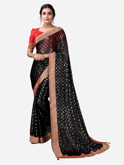 

SIRIL Black & Gold-Toned Foil Print Saree