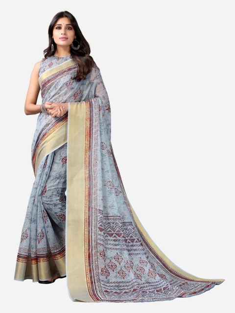 

SIRIL Grey & Maroon Ethnic Motifs Poly Cotton Saree