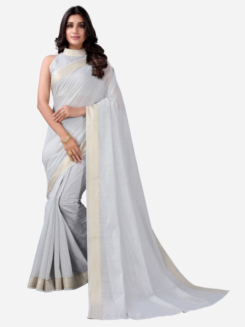 

SIRIL Grey & Gold-Toned Striped Saree