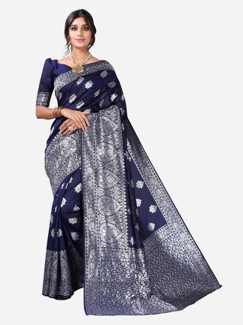 

SIRIL Women Navy Blue Ethnic Motifs Poly Silk Jacquard Banarasi Saree