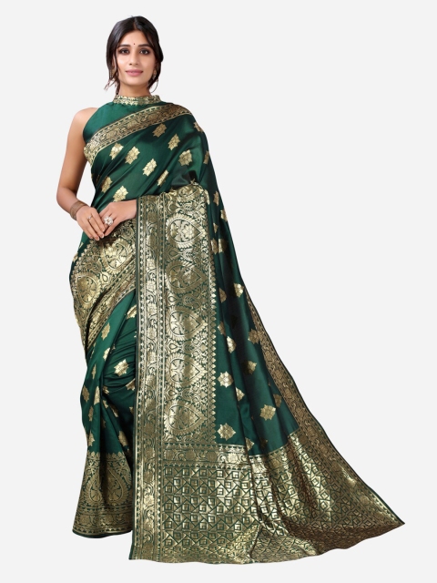 

SIRIL Green & Gold-Toned Ethnic Motifs Zari Banarasi Saree