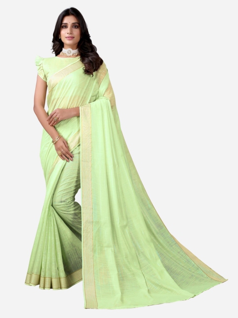 

SIRIL Cream-Coloured & Green Striped Zari Saree