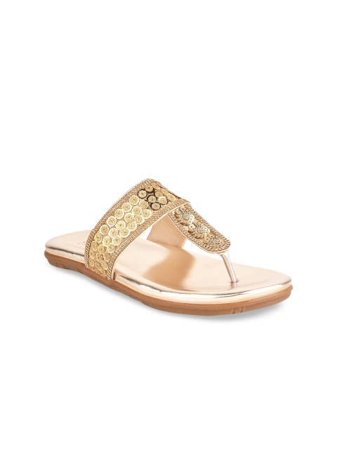 

Stelatoes Women Champagne Embellished T-Strap Flats
