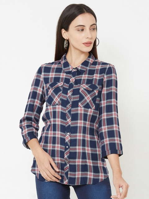 

Kraus Jeans Women Navy Blue Checked Casual Shirt