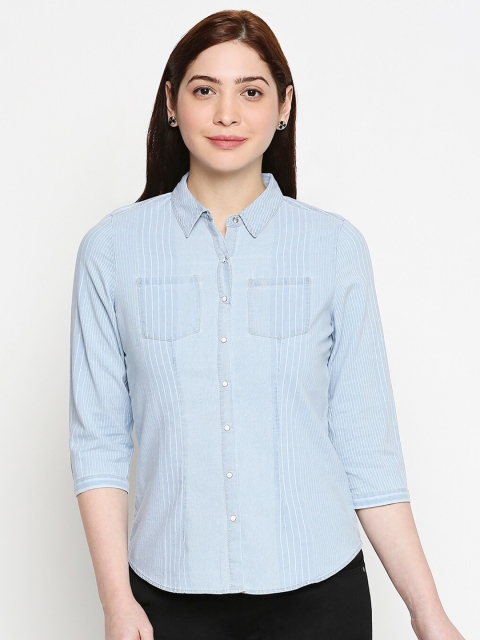 

Kraus Jeans Women Blue Striped Casual Shirt