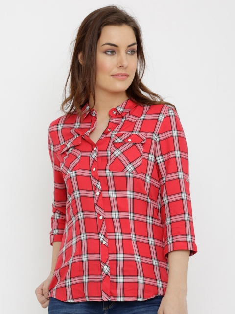 

Kraus Jeans Women Red & White Tartan Checks Checked Casual Shirt