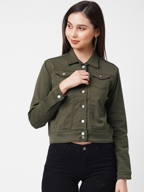 

Kraus Jeans Women Olive Green Solid Crop Tailored Jacket