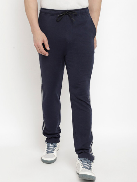 

PERFKT-U Men Navy Blue & Grey Striped Track Pants