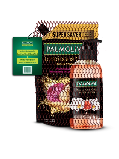 

Palmolive Luminous Oils Invigorating Liquid Hand Wash 500ml with Refill Pack 750ml, Black