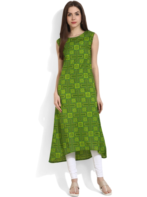 

aasi Women Green Printed A-Line Kurta