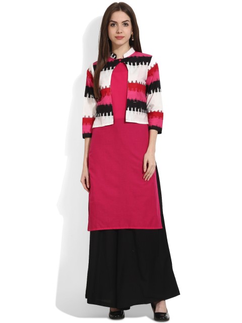 

aasi Women Pink Printed Straight Kurta