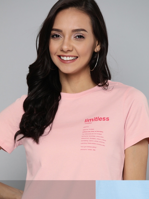 

Mast & Harbour Women Pack of 2 Pure Cotton Tshirts, Pink