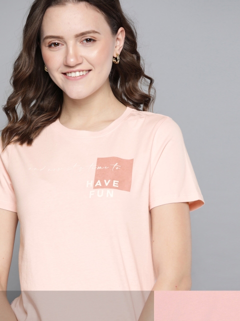 

Mast & Harbour Women Pack of 2 Printed Pure Cotton Tshirts, Pink