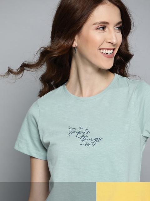 

Mast & Harbour Women Pack of 2 Pure Cotton Tshirts, Sea green
