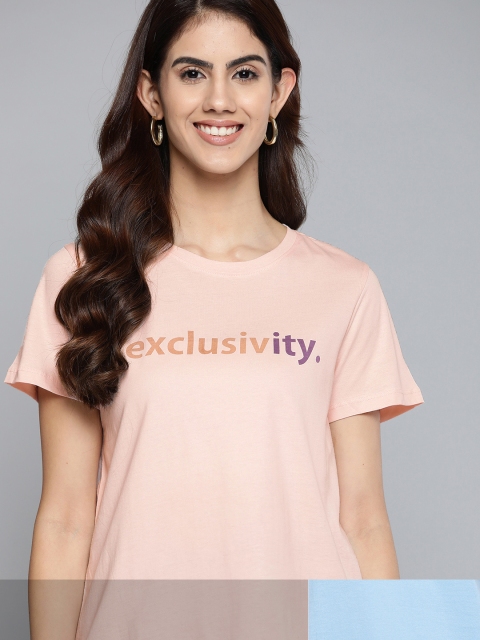 

Mast & Harbour Women Pack of 2 Pure Cotton Tshirts, Pink