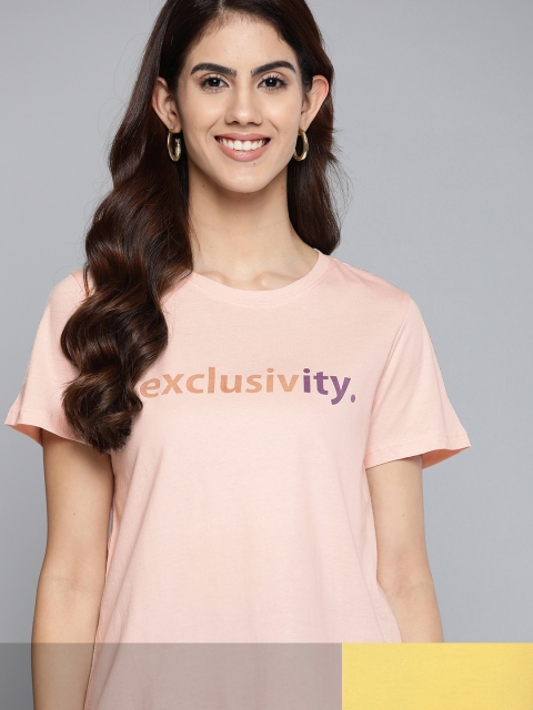 

Mast & Harbour Women Pack of 2 Pure Cotton Tshirts, Yellow