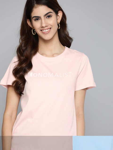 

Mast & Harbour Women Pack of 2 Pure Cotton Tshirts, Pink