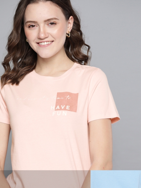 

Mast & Harbour Women Pack of 2 Pure Cotton Tshirts, Pink