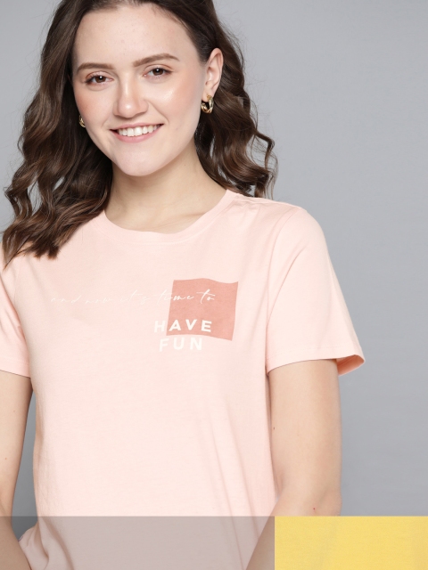 

Mast & Harbour Women Pack of 2 Pure Cotton Tshirts, Yellow