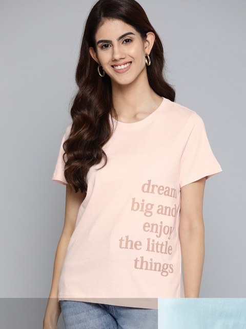 

Mast & Harbour Women Blue Typography 2 Printed Pure Cotton T-shirt
