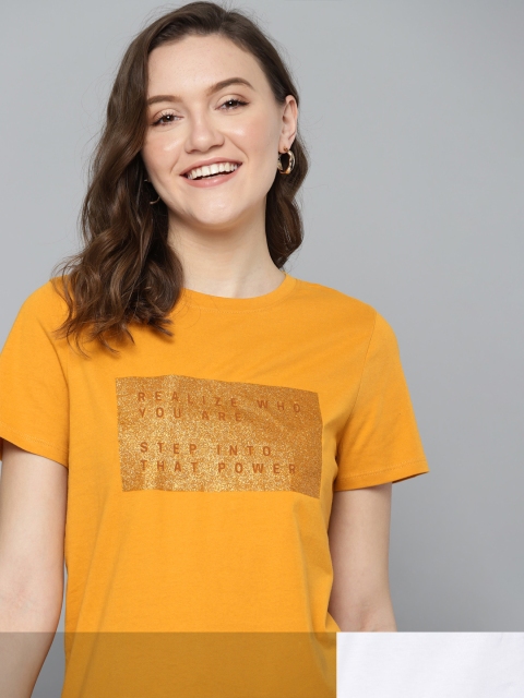 

Mast & Harbour Women Pack Of 2 Printed T-shirt, Mustard