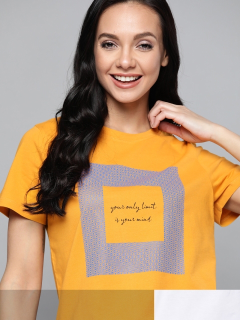 

Mast & Harbour Women Mustard Yellow 2 Printed T-shirt