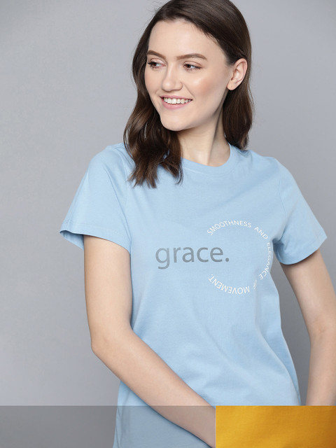 

Mast & Harbour Women Blue Typography 2 Printed T-shirt