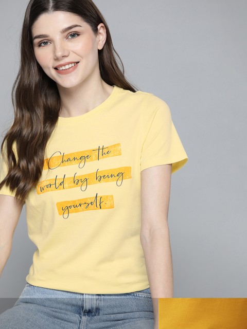 

Mast & Harbour Women Pack of 2 Printed Pure Cotton T-shirt, Yellow