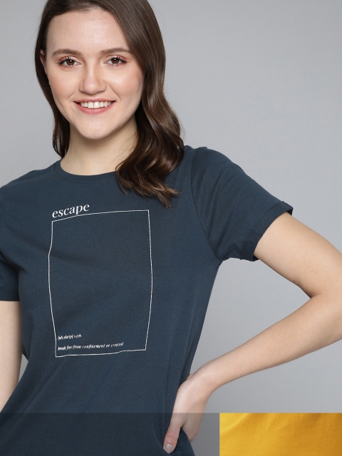 

Mast & Harbour Women Pack of 2 Printed T-shirt, Navy blue