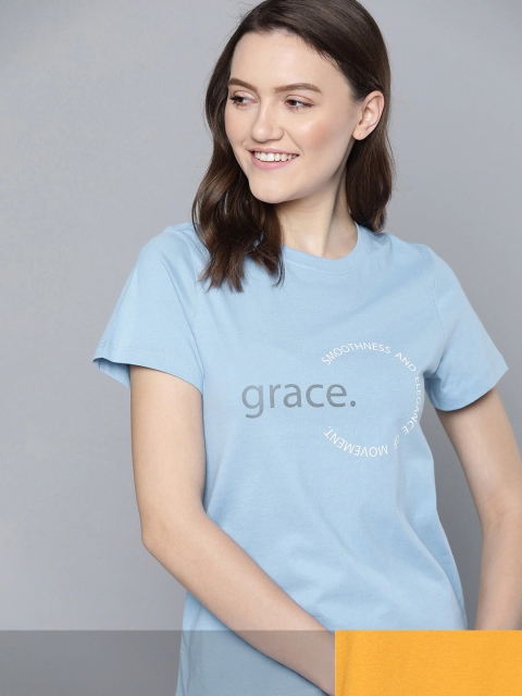 

Mast & Harbour Women Typography Pack of 2 Printed T-shirt, Blue