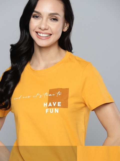 

Mast & Harbour Women Typography Pack of 2 Printed T-shirt, Mustard