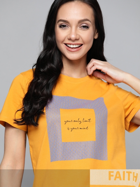 

Mast & Harbour Women Typography Pack of 2 Printed T-shirt, Mustard