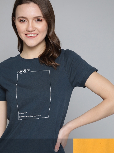 

Mast & Harbour Women Typography Pack of 2 Printed T-shirt, Mustard