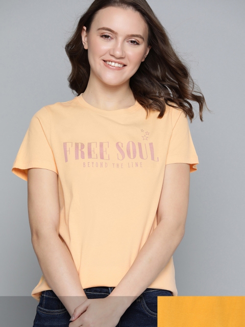 

Mast & Harbour Women Typography Pack of 2 Printed T-shirt, Mustard