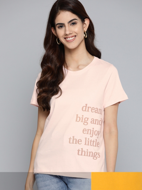 

Mast & Harbour Women Typography Pack of 2 Printed Pure Cotton T-shirt, Pink