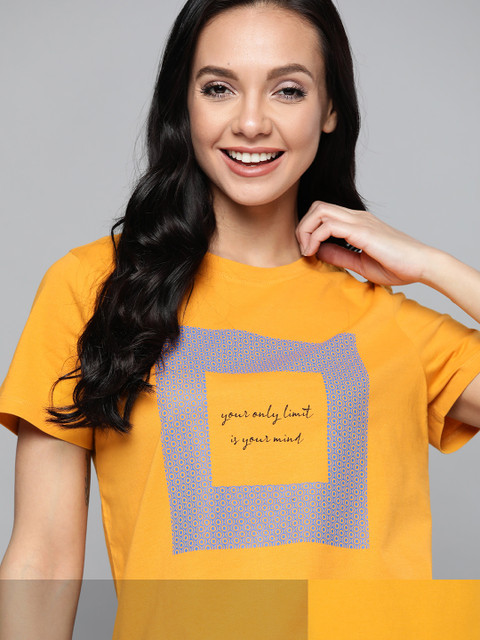 

Mast & Harbour Women Pack of 2 Printed T-shirt, Mustard