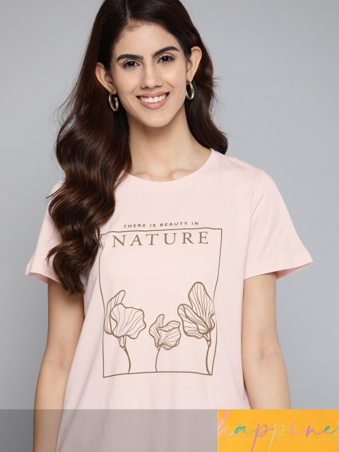 

Mast & Harbour Women Pack of 2 Printed Pure Cotton T-shirt, Pink