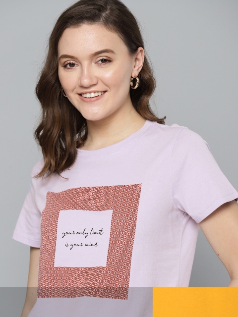 

Mast & Harbour Women Pack of 2 Cotton Typography Printed T-shirt, Lavender