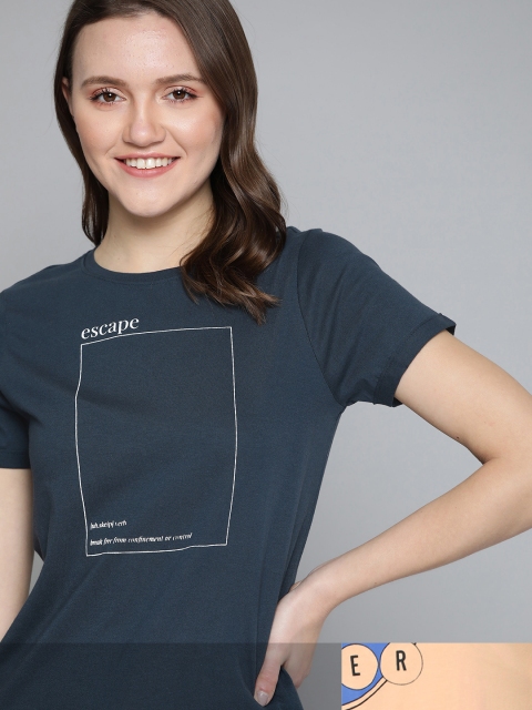 

Mast & Harbour Women Pack Of 2 Printed T-shirt, Navy blue