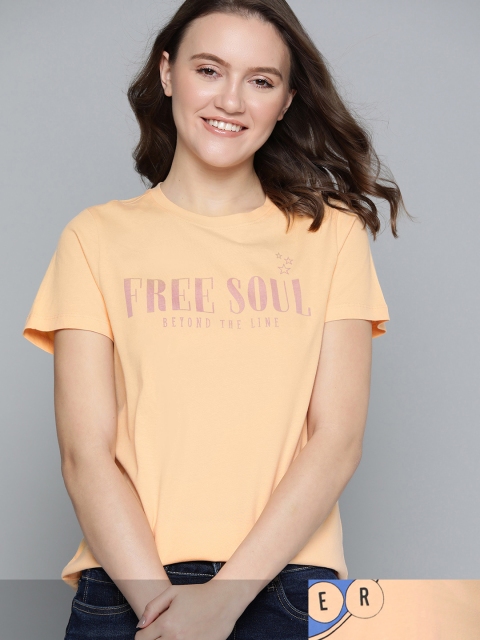 

Mast & Harbour Women Pack of 2 Cotton Typography Printed T-shirts, Peach