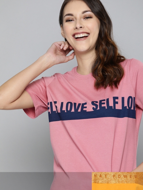 

Mast & Harbour Women Pink Typography 2 Printed T-shirt