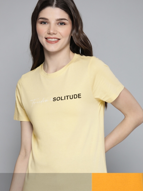 

Mast & Harbour Women Pack of 2 Printed Pure Cotton T-shirt, Yellow