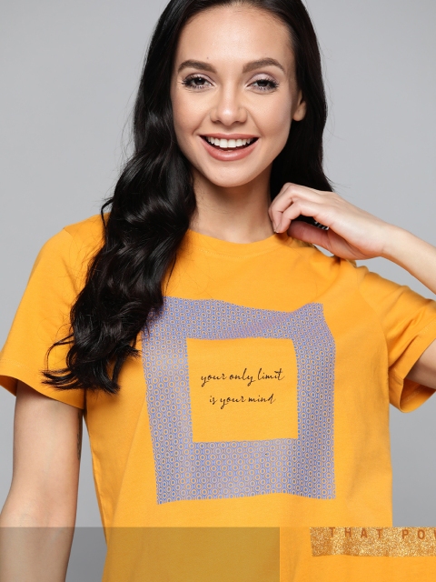 

Mast & Harbour Women Mustard Yellow Pack Of 2 Printed T-shirt
