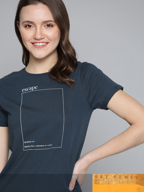 

Mast & Harbour Women Pack Of 2 Typography Printed T-shirt, Navy blue