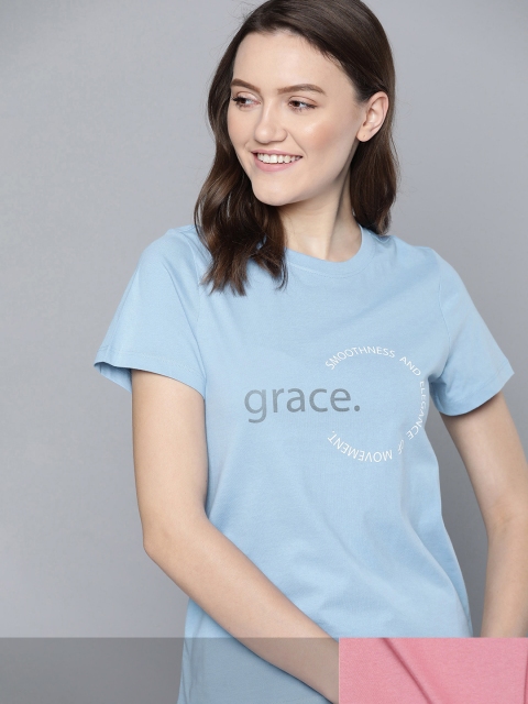 

Mast & Harbour Women Blue Typography 2 Printed T-shirt