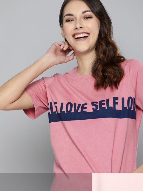 

Mast & Harbour Women Pack of 2 Typography Printed T-shirt, Pink
