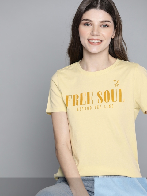 

Mast & Harbour Women Pack of 2 Printed Pure Cotton T-shirt, Yellow
