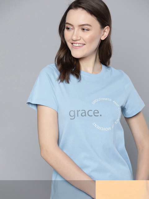 

Mast & Harbour Women Pack of 2 Printed Pure Cotton T-shirt, Blue