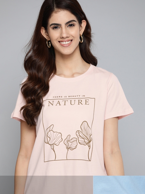 

Mast & Harbour Women Pack of 2 Printed Pure Cotton T-shirt, Pink