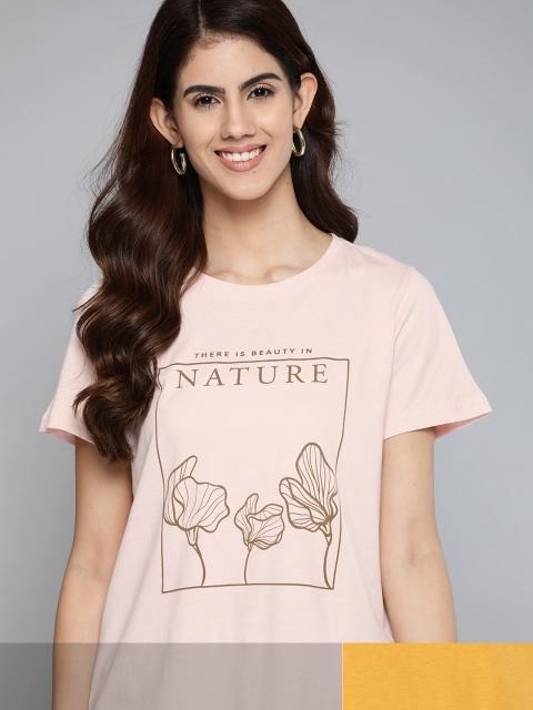 

Mast & Harbour Women Pack of 2 Printed Pure Cotton T-shirt, Pink